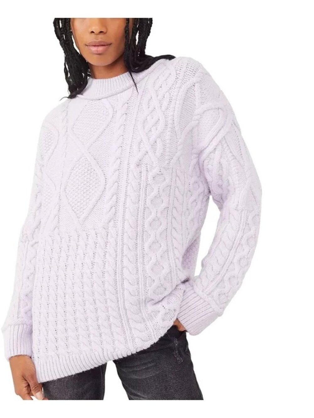 Free People Purple Women's Leslie Cable Tunic Sweater top Size XL MSRP $168